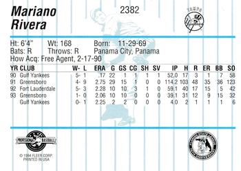 1994 Fleer ProCards #2382 Mariano Rivera Back