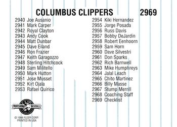 1994 Fleer ProCards #2969 Columbus Clippers Checklist Back