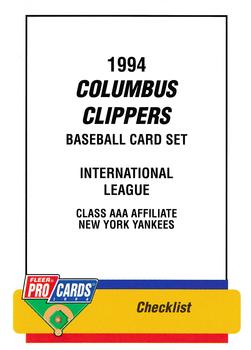 1994 Fleer ProCards #2969 Columbus Clippers Checklist Front