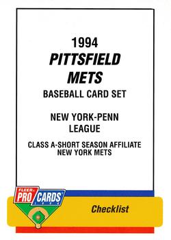 1994 Fleer ProCards #3540 Pittsfield Mets Checklist Front