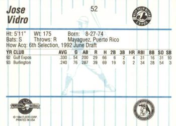 1994 Fleer ProCards #52 Jose Vidro Back