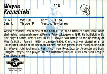 1994 Fleer ProCards #118 Wayne Krenchicki Back
