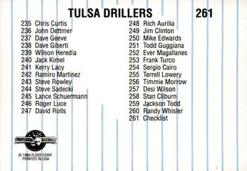 1994 Fleer ProCards #261 Tulsa Drillers Checklist Back