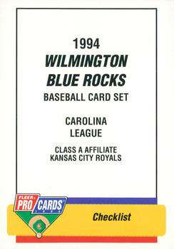 1994 Fleer ProCards #318 Wilmington Blue Rocks Checklist Front