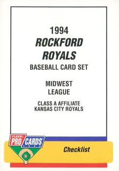 1994 Fleer ProCards #584 Rockford Royals Checklist Front