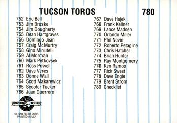 1994 Fleer ProCards #780 Tucson Toros Checklist Back
