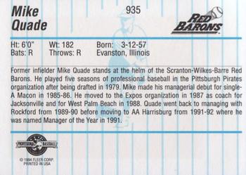 1994 Fleer ProCards #935 Mike Quade Back