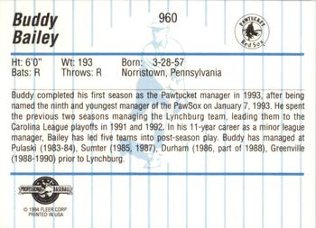 1994 Fleer ProCards #960 Buddy Bailey Back
