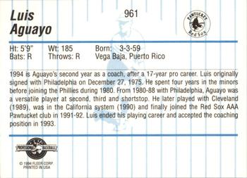 1994 Fleer ProCards #961 Luis Aguayo Back