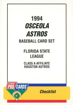 1994 Fleer ProCards #1157 Osceola Astros Checklist Front