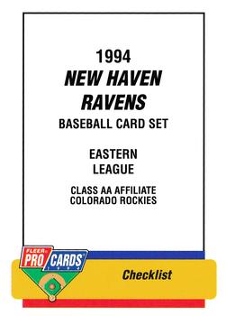 1994 Fleer ProCards #1568 New Haven Ravens Checklist Front