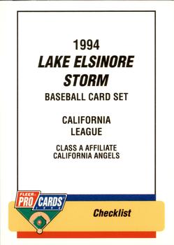 1994 Fleer ProCards #1683 Lake Elsinore Storm Checklist Front