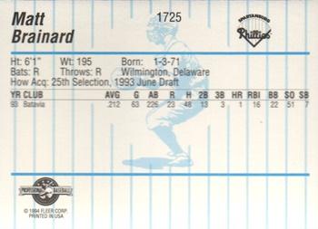 1994 Fleer ProCards #1725 Matt Brainard Back