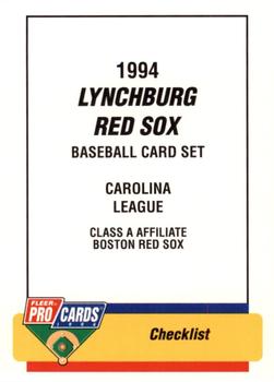 1994 Fleer ProCards #1911 Lynchburg Red Sox Checklist Front