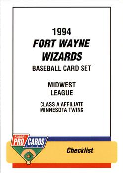 1994 Fleer ProCards #2027 Fort Wayne Wizards Checklist Front