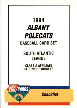 1994 Fleer ProCards #2256 Albany Polecats Checklist Front