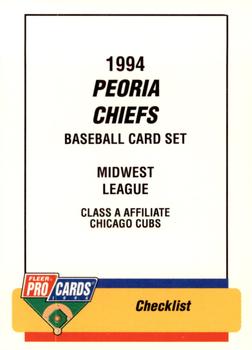 1994 Fleer ProCards #2286 Peoria Chiefs Checklist Front