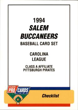 1994 Fleer ProCards #2342 Salem Buccaneers Checklist Front