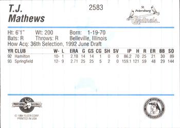 1994 Fleer ProCards #2583 T.J. Mathews Back