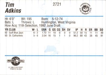 1994 Fleer ProCards #2721 Tim Adkins Back