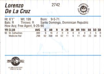 1994 Fleer ProCards #2742 Lorenzo De La Cruz Back