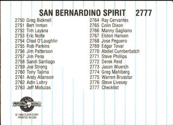 1994 Fleer ProCards #2777 San Bernardino Spirit Checklist Back