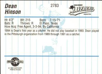 1994 Fleer ProCards #2783 Dean Hinson Back