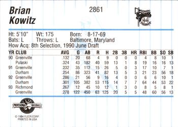 1994 Fleer ProCards #2861 Brian Kowitz Back