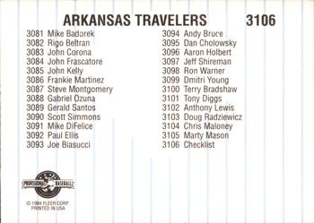 1994 Fleer ProCards #3106 Arkansas Travelers Checklist Back