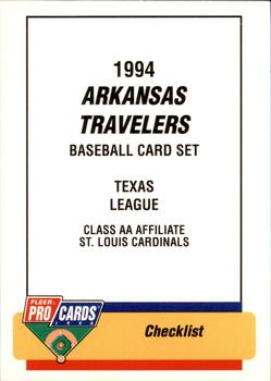 1994 Fleer ProCards #3106 Arkansas Travelers Checklist Front