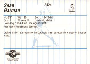 1994 Fleer ProCards #3424 Sean Garman Back