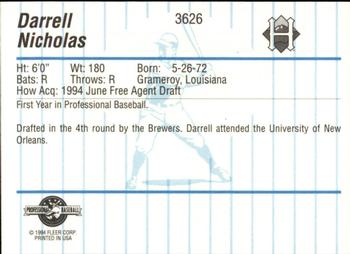 1994 Fleer ProCards #3626 Darrell Nicholas Back