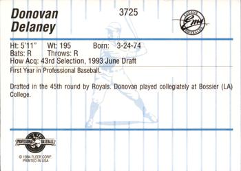 1994 Fleer ProCards #3725 Donovan Delaney Back