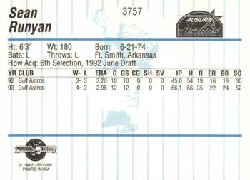 1994 Fleer ProCards #3757 Sean Runyan Back