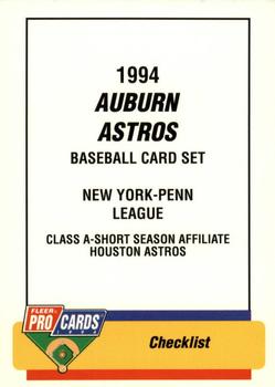 1994 Fleer ProCards #3778 Auburn Astros Checklist Front
