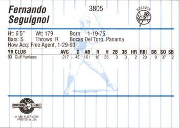 1994 Fleer ProCards #3805 Fernando Seguignol Back