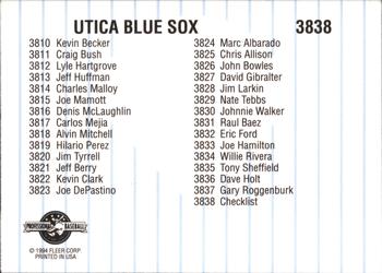 1994 Fleer ProCards #3838 Utica Blue Sox Checklist Back