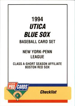 1994 Fleer ProCards #3838 Utica Blue Sox Checklist Front