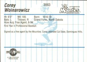 1994 Fleer ProCards #3883 Corey Woinarowicz Back