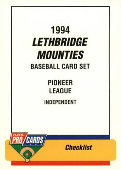1994 Fleer ProCards #3897 Lethbridge Mounties Checklist Front