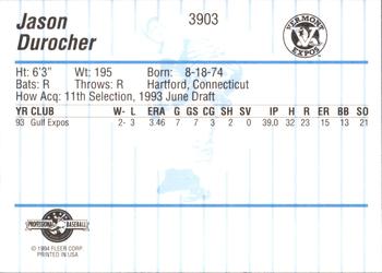 1994 Fleer ProCards #3903 Jayson Durocher Back