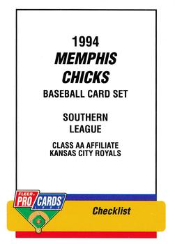 1994 Fleer ProCards #376 Memphis Chicks Checklist Front