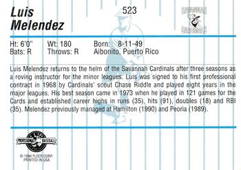 1994 Fleer ProCards #523 Luis Melendez Back