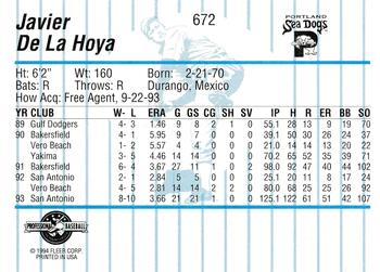 1994 Fleer ProCards #672 Javier De La Hoya Back