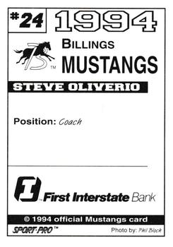 1994 Sport Pro Billings Mustangs #24 Steve Oliverio Back