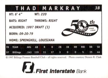 1998 Billings Mustangs #NNO Thad Markray Back