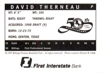 1998 Billings Mustangs #NNO David Therneau Back