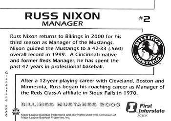 2000 Grandstand Billings Mustangs #NNO Russ Nixon Back