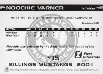 2001 Grandstand Billings Mustangs #NNO Noochie Varner Back
