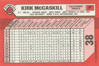 1989 Bowman - Collector's Edition (Tiffany) #38 Kirk McCaskill Back